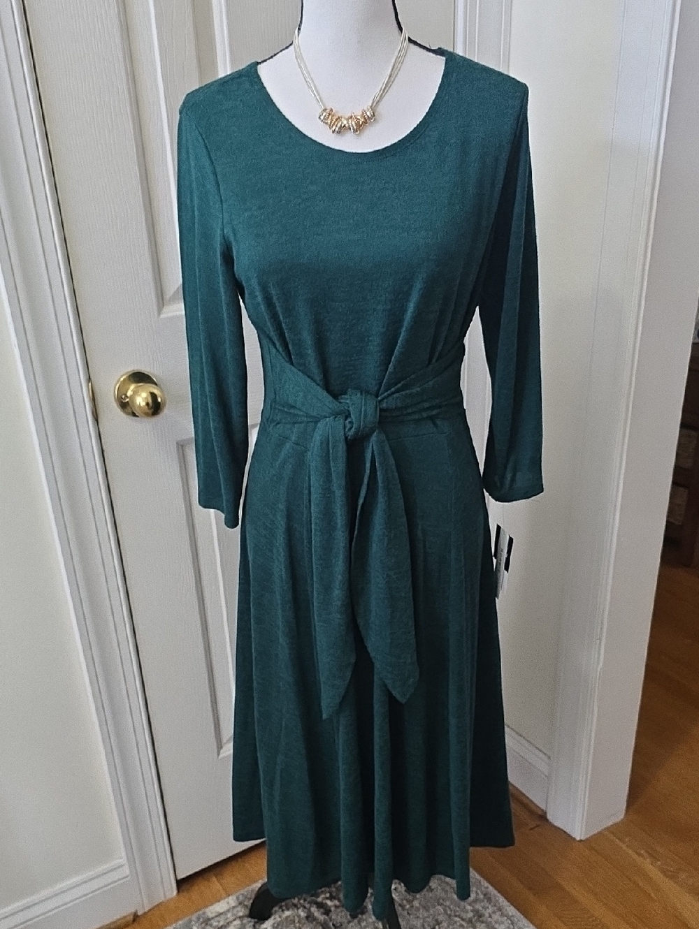 ROBBIE BEE BRAND WOMEN'S PETITE GREEN FULLY LINED FRONT TIE DRESS SIZE PXL